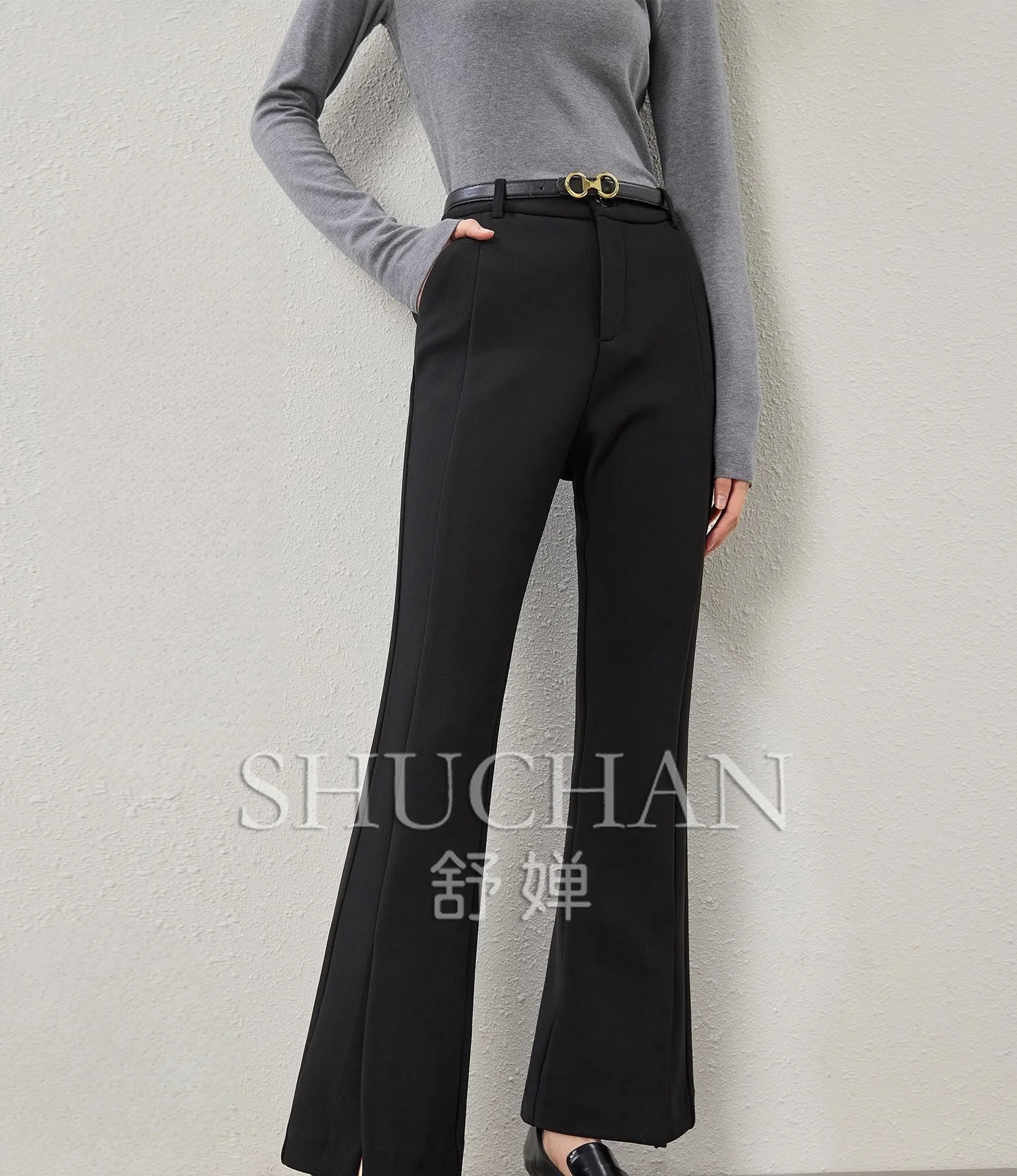 New Skinny Fleece Front Split Pants Women Pantalones De Mujer Winter Warm Pantalones Mujer Verano 2024