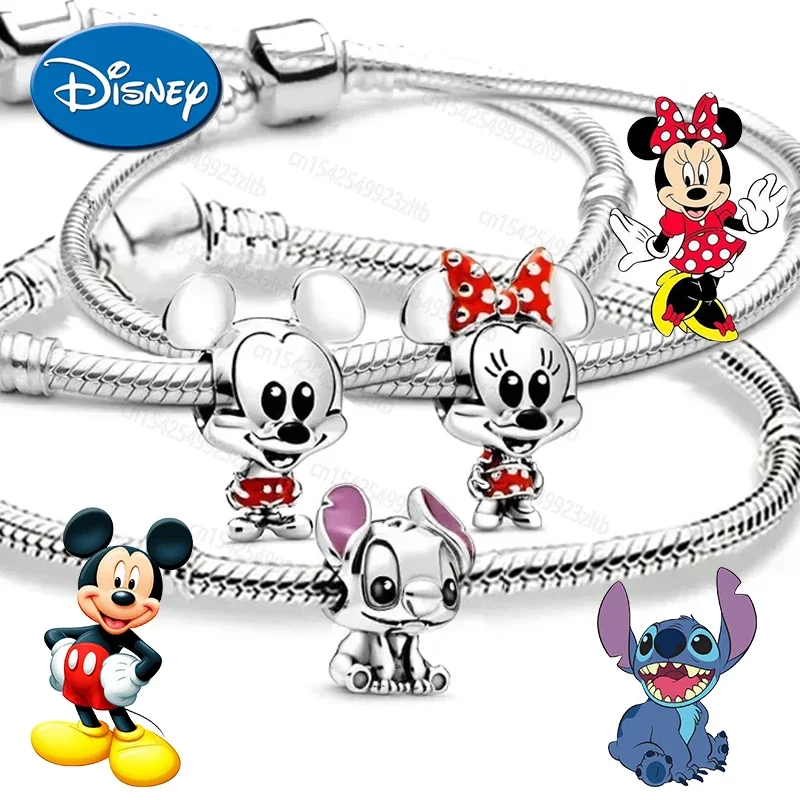 Disney Stitch Bracelet for Women Girls Original 925 Minnie Mickey Mouse Beaded Bracelet Accessories Birthday Christmas Gift