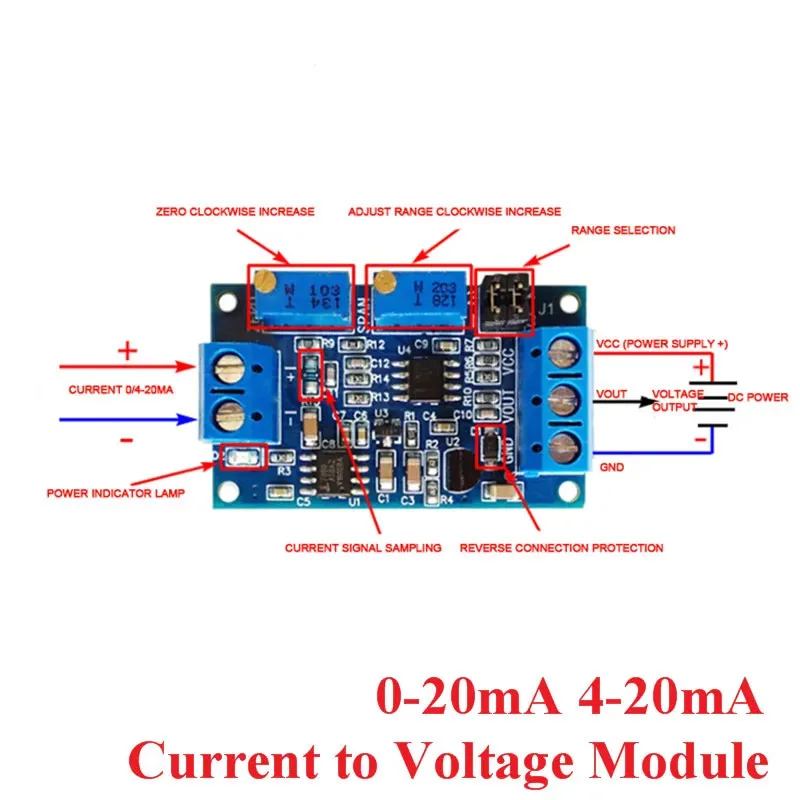 0 to 20mA/40mA to 0-3.3V 0-5V 0-10V Current to Voltage Converter Signal Conversion Module 0-20mA 4-20mA I/V Transmitter