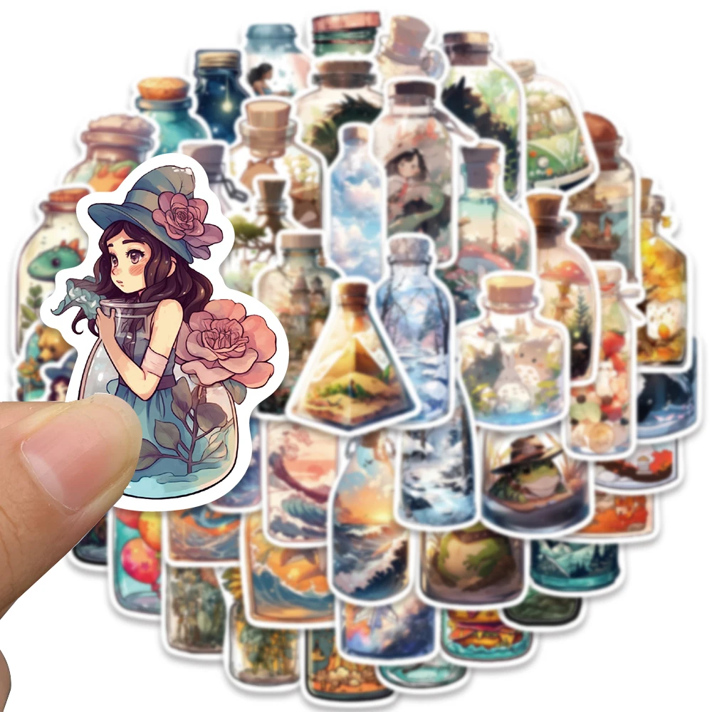 50/100PCS Cartoon Landscape in Bottle Cute Stickers Kawaii Anime Stickers Diary Laptop Bike Luggage Decoration Kid Sticker