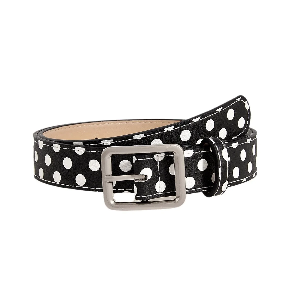Trendige Vintage Polka Dot Damengürtel Y2K Mädchen Dornschließen-Gürtel Taillengürtel Jeansgürtel PU-Leder Taillenriemen Geschenk