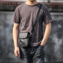 LUOKIR-Bolso cruzado Vintage de cuero genuino para hombre, bandolera de cuero de vaca de lujo, informal, bandolera pequeña para teléfono