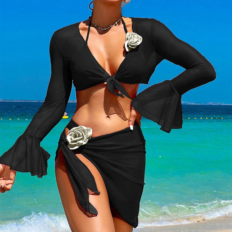 Neues vierteiliges Bikini-Set für Damen, sexy geteilter Badeanzug mit Sonnenschutz, Vertuschung, Strandmode, modische Badebekleidung für den Sommerurlaub