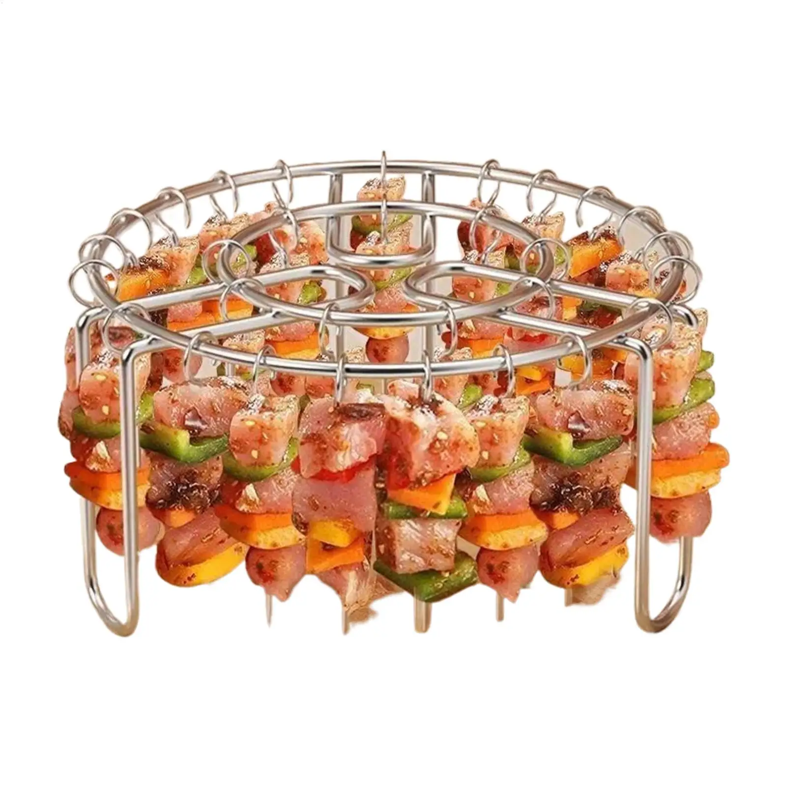 Stainless Steel Vertical Air Fryer Skewer Rack with 24Pcs Special Meat Skewers Roasting Universal Oven BBQ Grill Stand