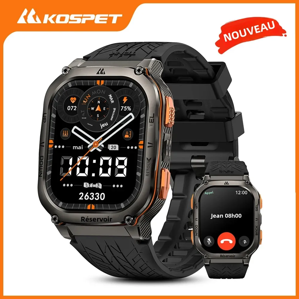 KOSPET TANK M3 Ultra GPS montre intelligente pour hommes en acier inoxydable 5ATM étanche Bluetooth appel 24/7 moniteur de santé pour Android iOS