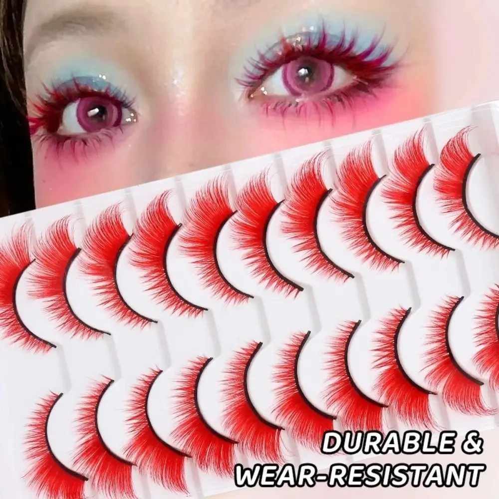 10 Pairs Colored False Eyelashes Eyelash Extension Curled Cat Eye Eyelashes Exaggerated Reusable 3D Mink Lashes