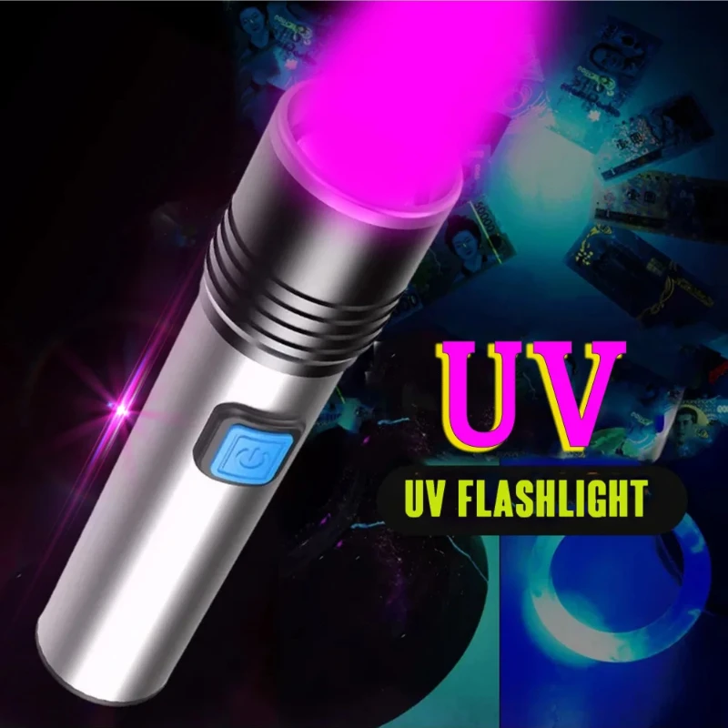 New 395nm UV Flashlight Blacklight Zoomable USB Rechargeable UV Light Ultraviolet Flashlight for Pet Urine Detector Resin Curing