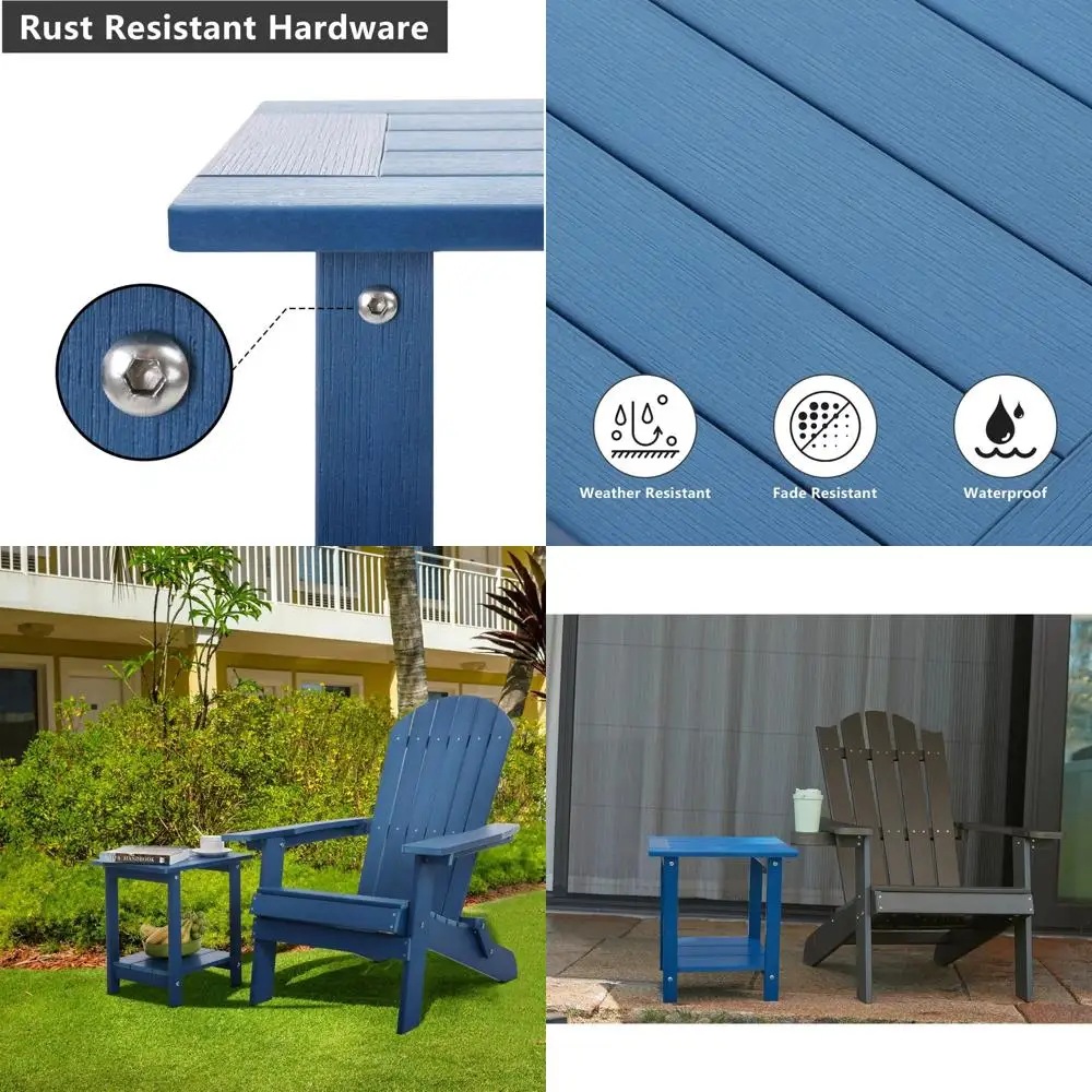 

Weatherproof Adirondack Side Table, Dark Blue Rectangular Patio End Table for Outdoor Seating