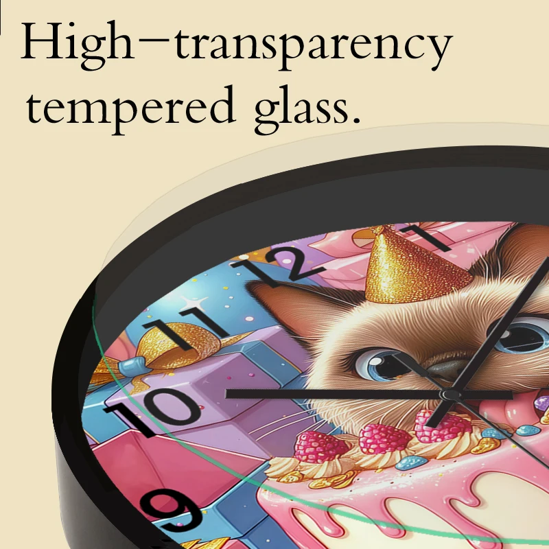 ساعة حائط معلقة على شكل كعكة كرتونية مستديرة صامتة على شكل قطة، مناسبة لغرفة المعيشة والمدرسة وغرفة الدراسة وغرفة النوم وهدايا الأطفال