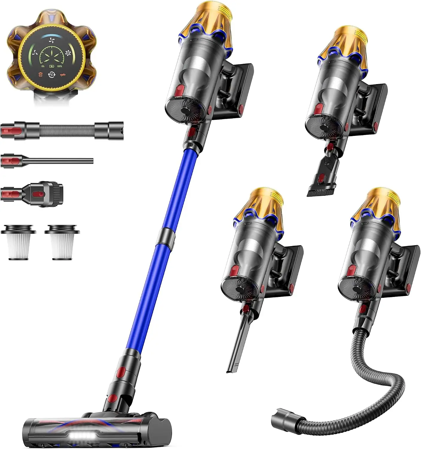 Upgraded Cordless Stick Vacuum Cleaner, 650W 60KPA 70Mins Wireless Vacuum with Flexible Hose, Self-Standing, Touch Screen, Anti-Tangle Design for Home, Pet Hair, Carpets, Floors