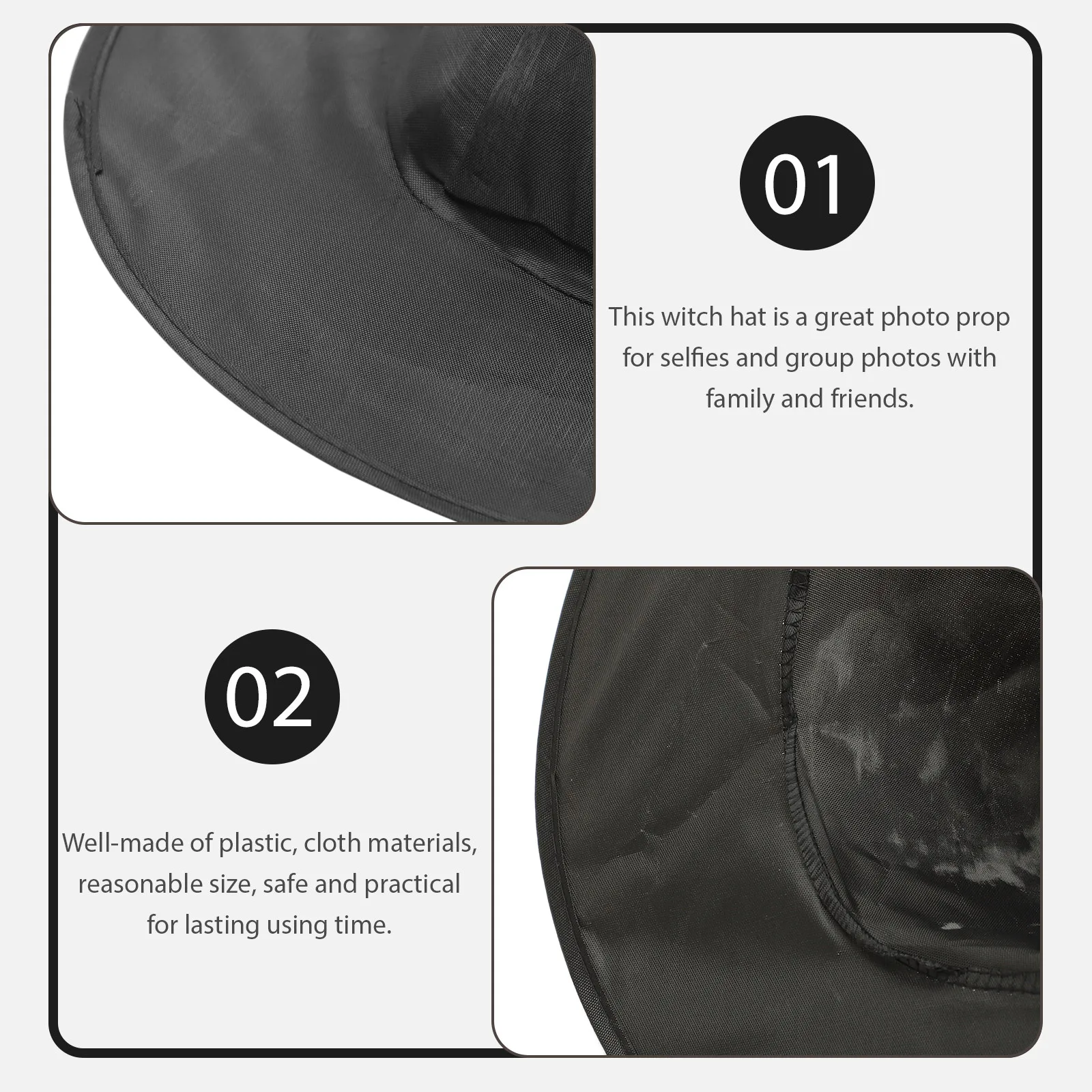 

1Set Halloween Witch Costume Accessories Detachable Broom and Wide Brim Hat for Photo Booth Party Group