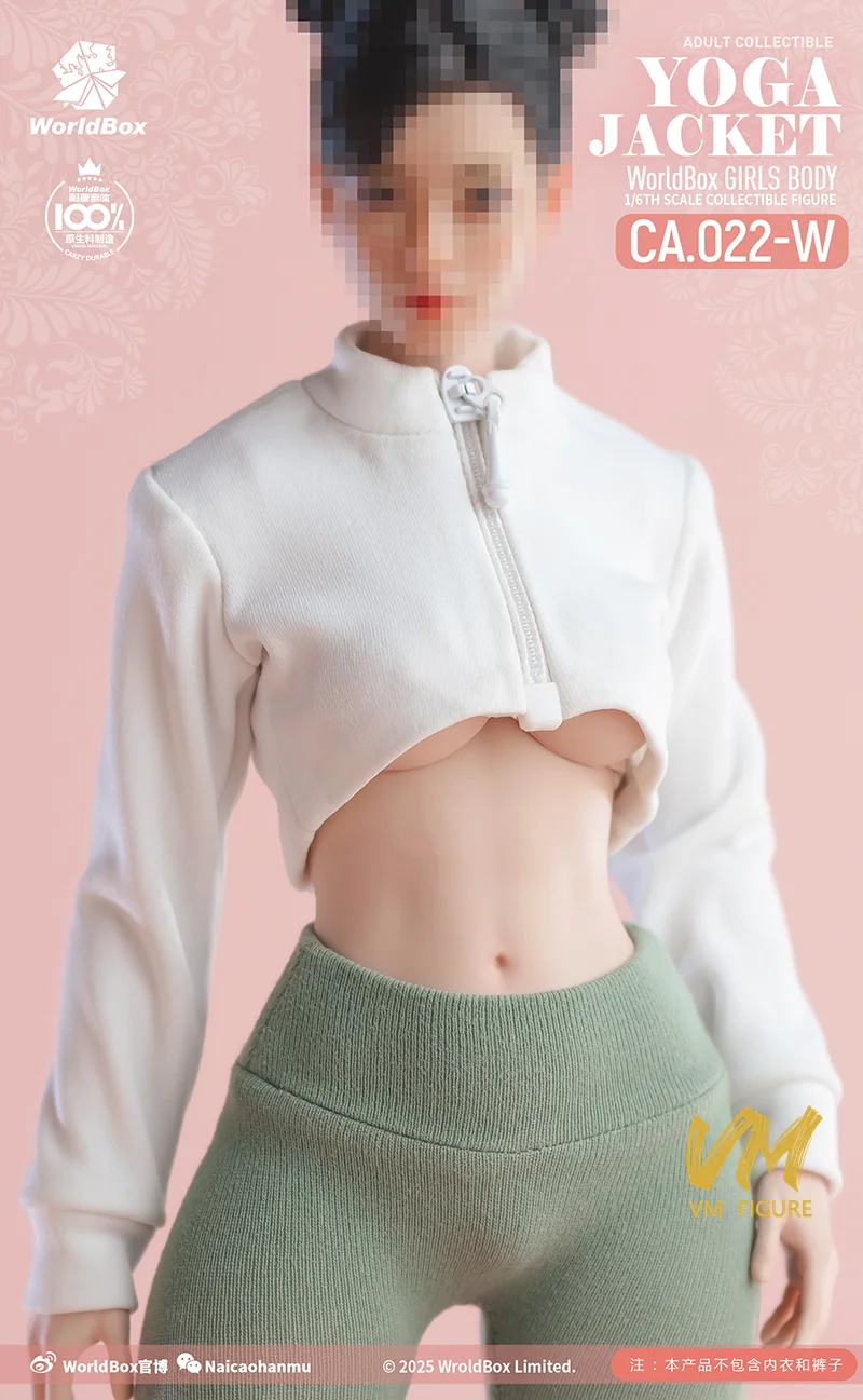 1/6 Worldbox CA022 امرأة موضة اليوغا سترة قصيرة سستة ملابس علوية نموذج صالح 12 ''أنثى الجندي عمل الشكل دمى الجسم لعبة #6