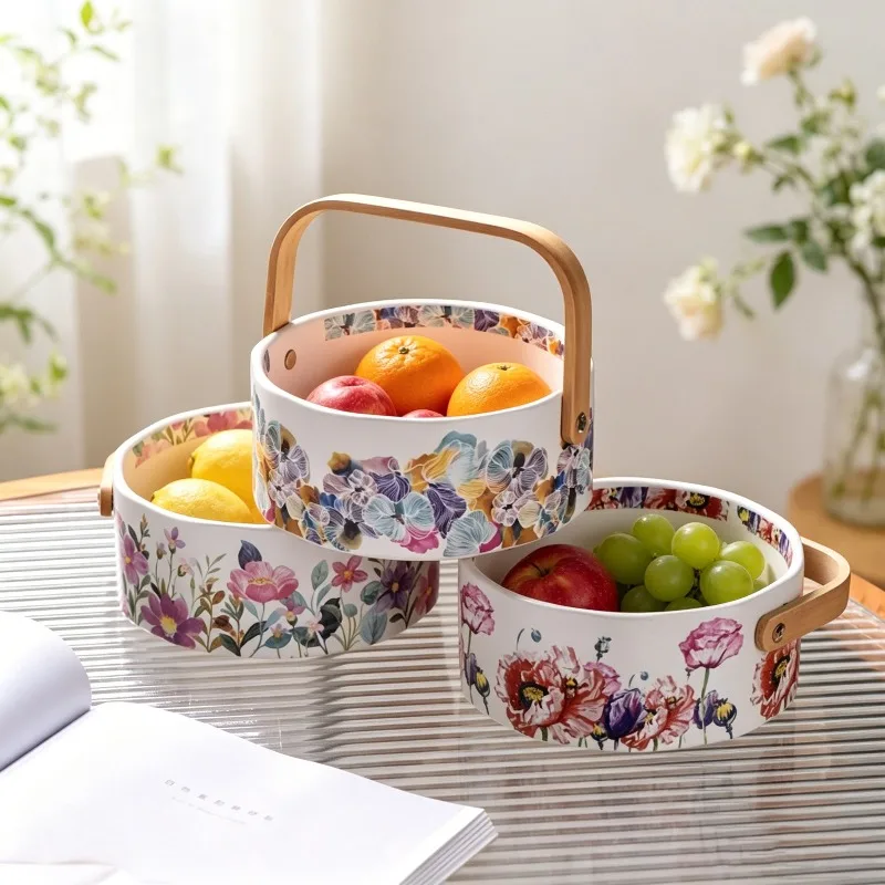 Nordic Ceramic Flower Fruit Plate Ornaments Living Room Bedroom Tea Table Snacks Fruit Storage Portable Basket Crafts Decoration