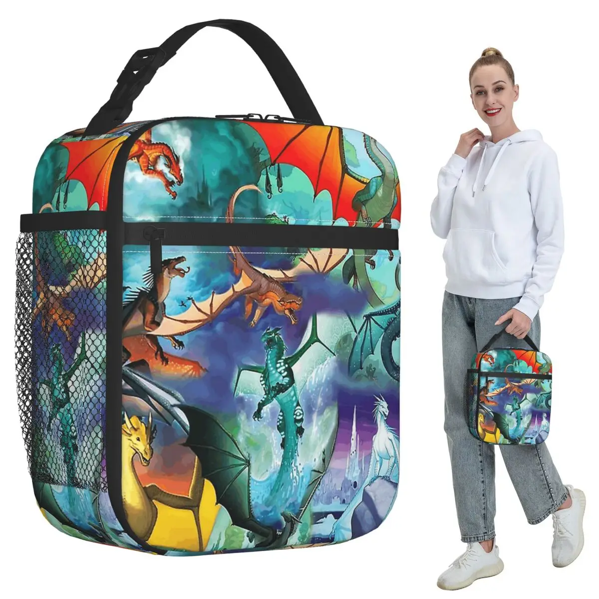 Wing Of Fire All Dragon Pattern Background Insulated Lunch Bag Cooler Thermal Food Box Tote Portable Lunch Boxes Container