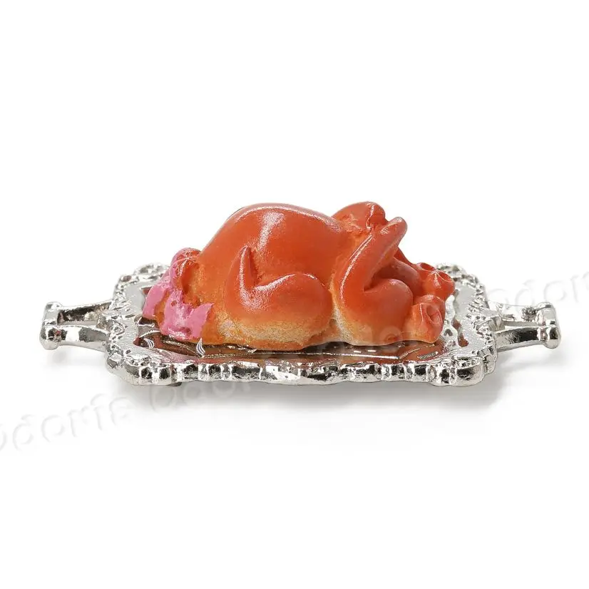 Odoria 1:12 Miniature Christmas Roast Turkey with Silver Plate Dinner Simulation Food Kitchen Set Doll House Accessories Decor