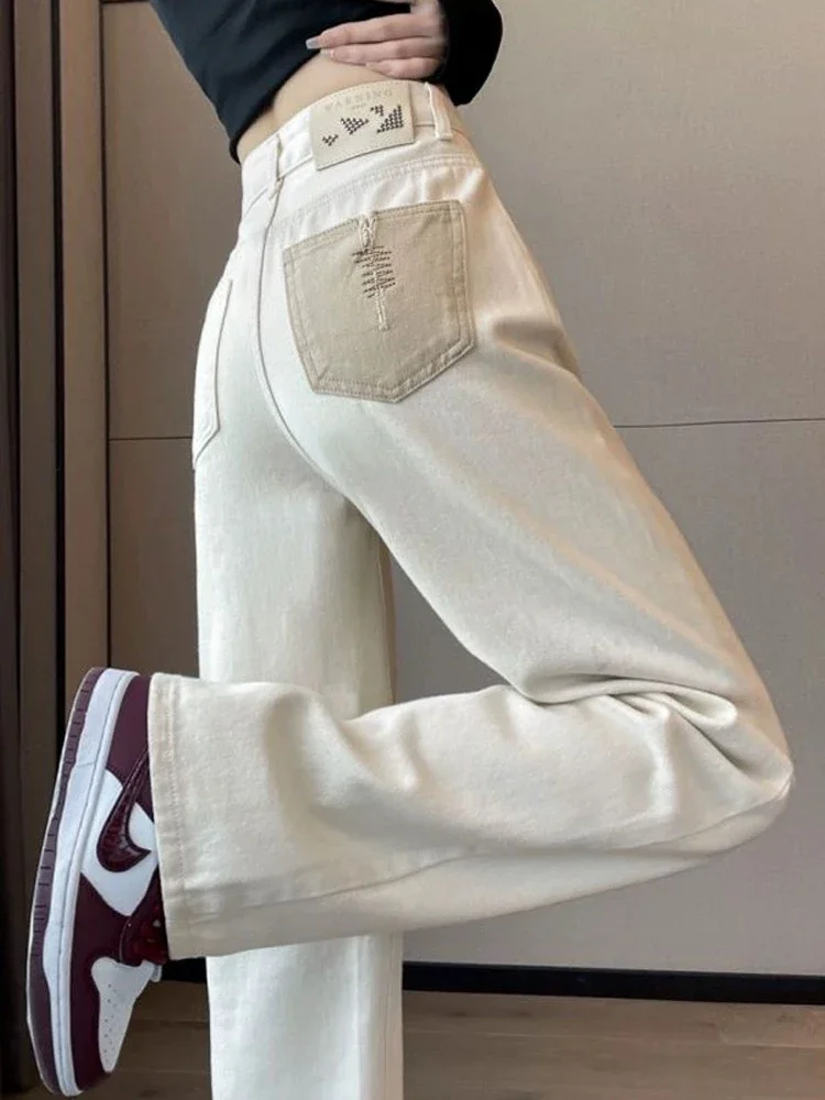 Pantalones vaqueros clásicos de cintura alta para mujer, Jeans rectos sencillos e informales, de longitud completa, con cremallera y botones, a la moda, para primavera