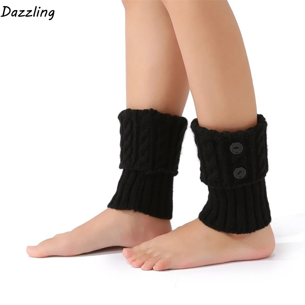 Cozy Crochet Knitted Boot Sock Sleeves Cable Knit Foot Cover Leg Warmers Soft Solid Color Turned-up Button Socks Streetwear