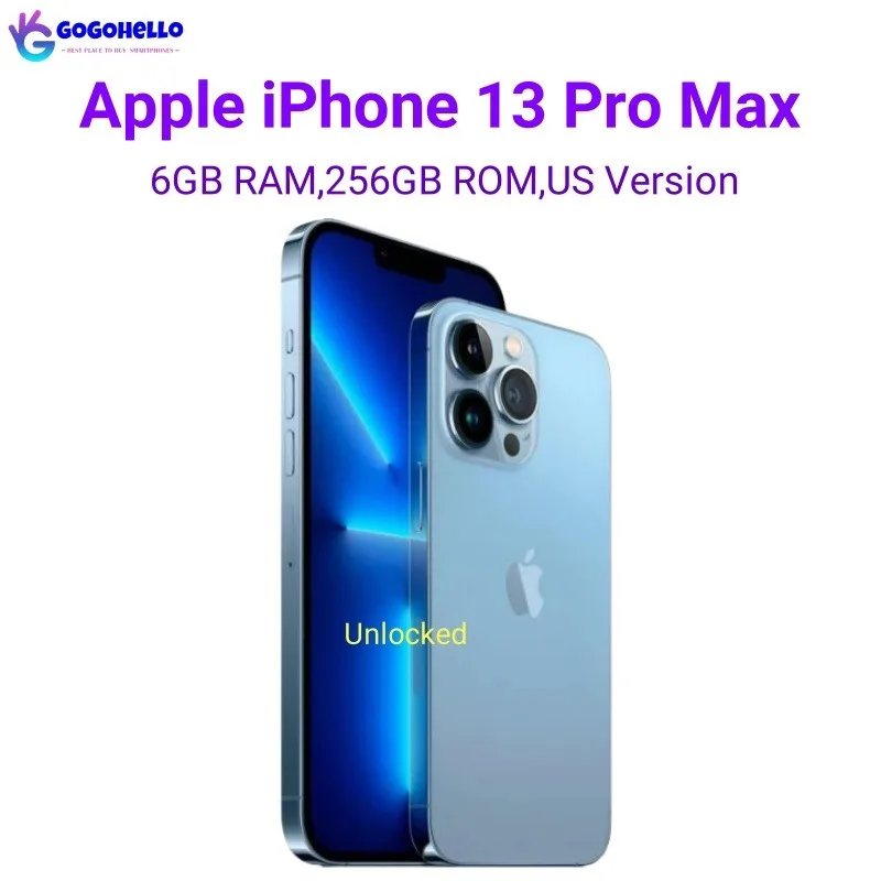 

Оригинальный Apple iPhone 13 Pro Max, 6 ГБ, 128/256/512 Гб ПЗУ, оригинальный OLED A15 iOS, идентификатор лица, Φ 98%, новый разблокированный мобильный телефон Apple