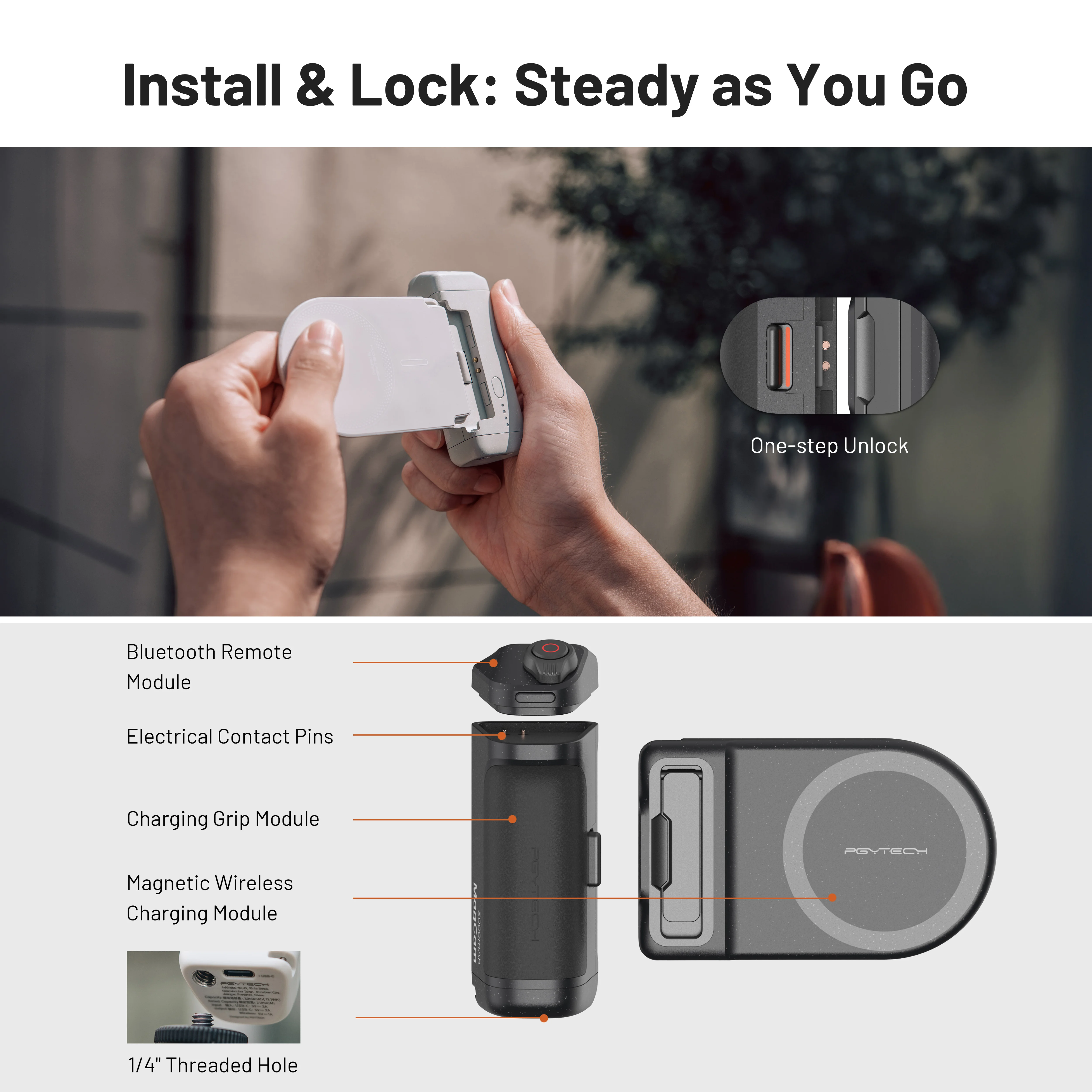 وحدة تحكم الكاميرا المحمولة PGYTECH، ضوء ملء مغناطيسي، كاميرا MagCam Bluetooth للتحكم عن بعد