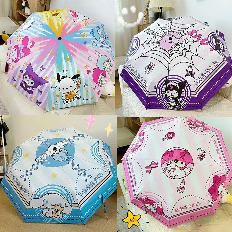 Sanrio Kawaii Design Automatic Umbrella UV Protect Umbrella For Girl Folding Umbrellas Mymelody Kuromi Cinnamoroll