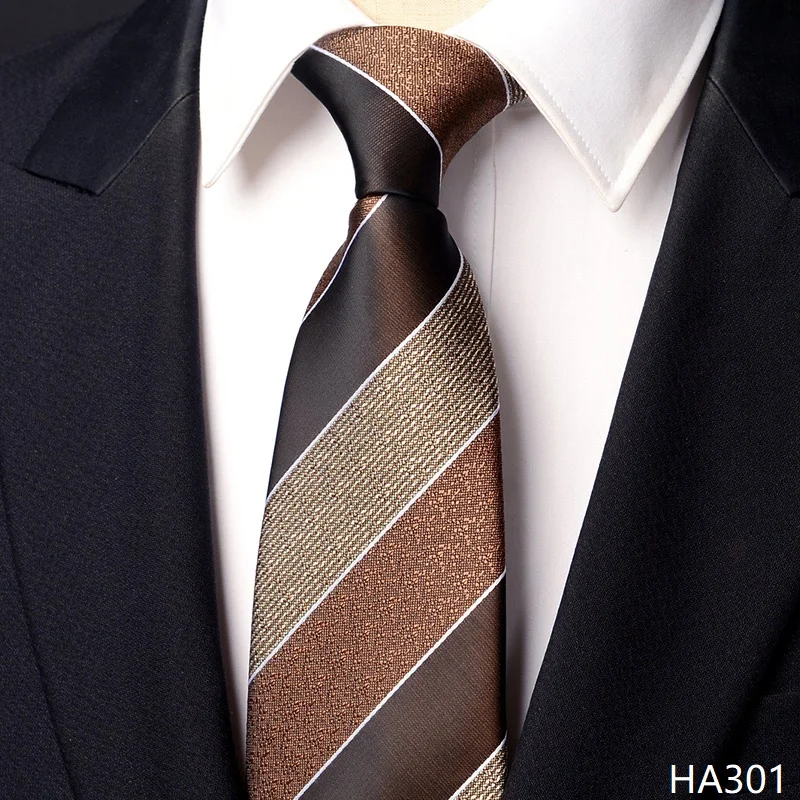 

High Quality Coffee Brown Striped Tie For Men's Formal Dress Shirt Accessories Business Banquet 8CM Wide Handmade Knotted Tie