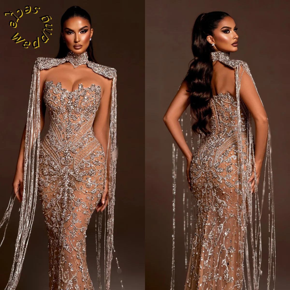 

Luxury Evening Dresses Mermaid Crystals Beads Prom Dresses Backless Celebrity Party Gown Customized فساتين سهرة