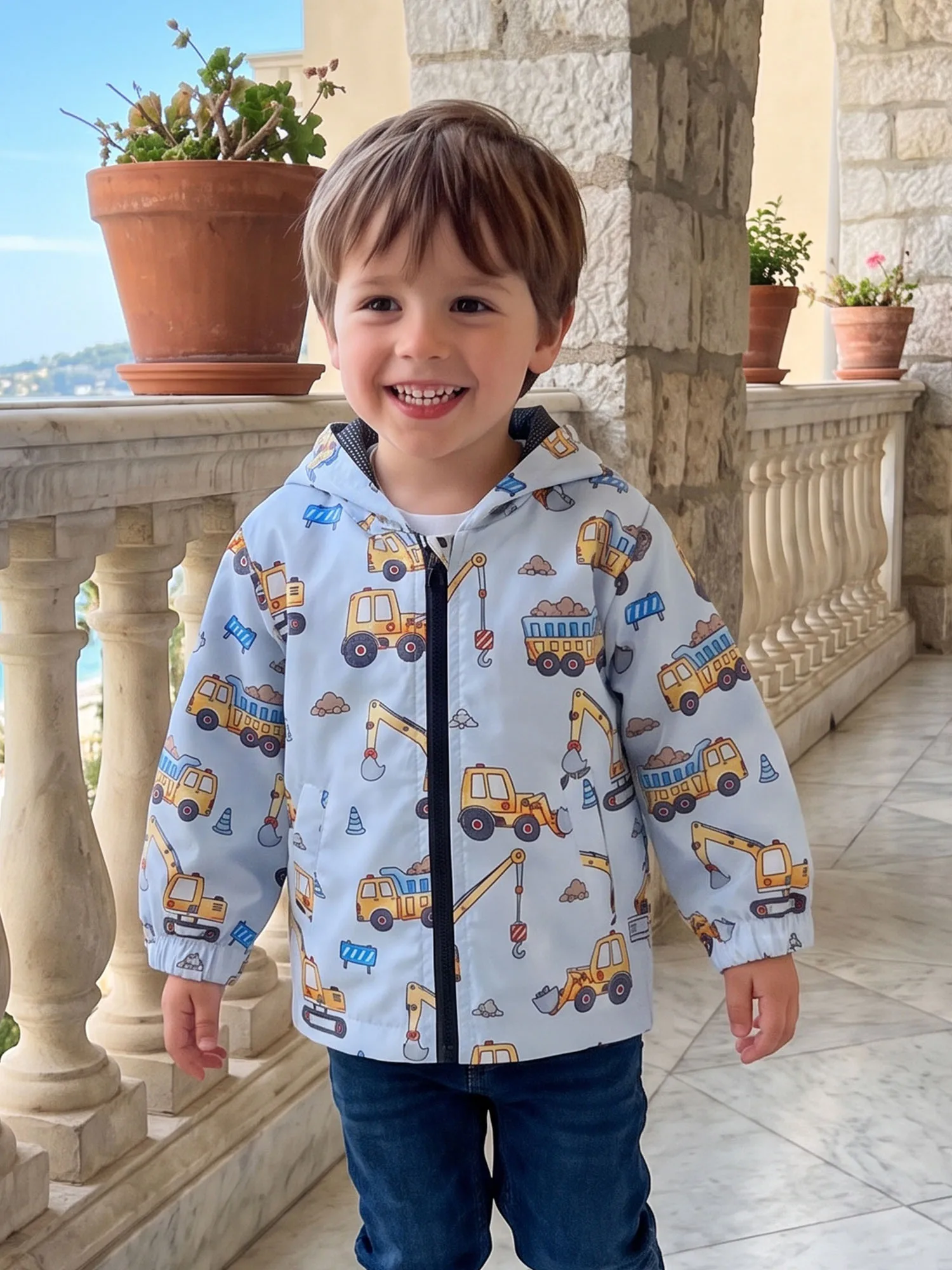 Fall Hood Jacket Zip Closure Toddler Boy Fall Jacket Excavator Print Print Print Long Sleeve Fall Hood Latest