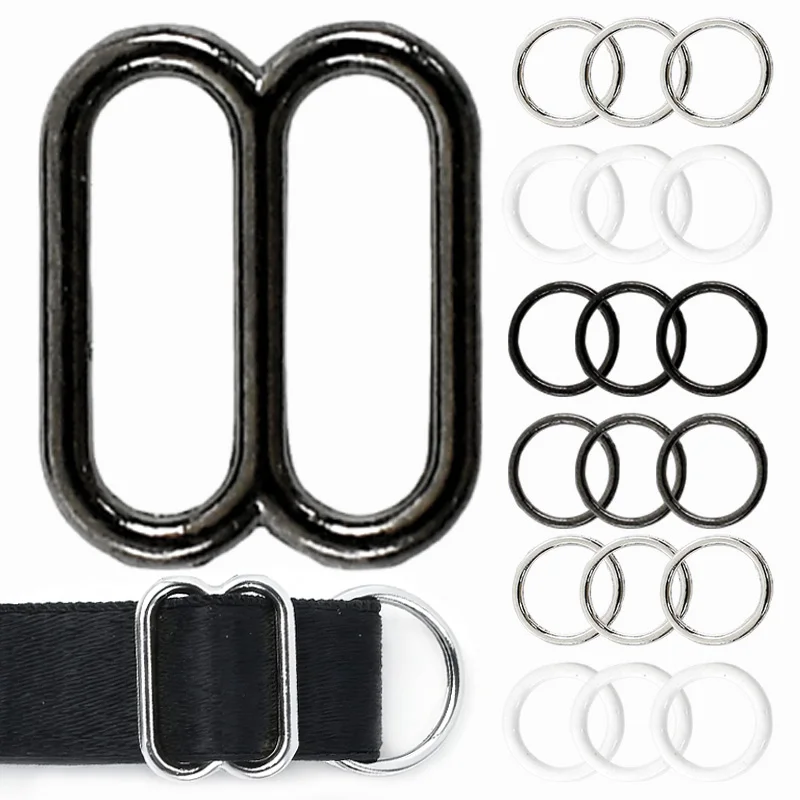 

100/200Sets 6-15mm Bra Strap Tri-Glide Slider Clasp Bikini Shoulder Underwear O Ring Button Dresses Hook DIY Sewing Accessories