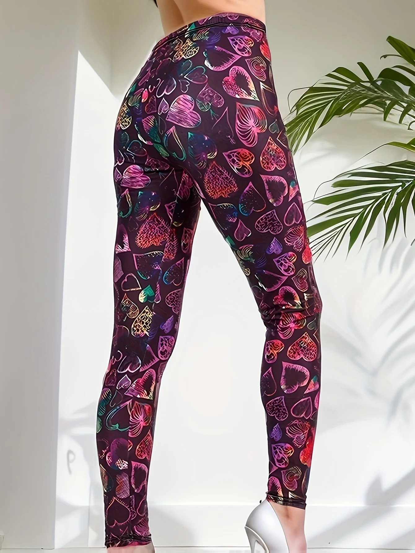 CUHAKCI Autumn And Winter Fashionable Casual Red And White Heart-shaped Leggings Leggings Brushed Print Sexy Pencil Pants