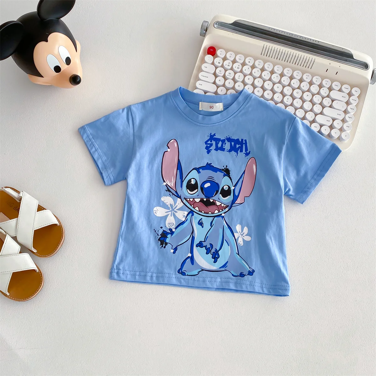 0-6-year-old Baby Boy And Girl Fashion Trend T-shirt Round neck loose and cool top Stitch cartoon print short sleeved