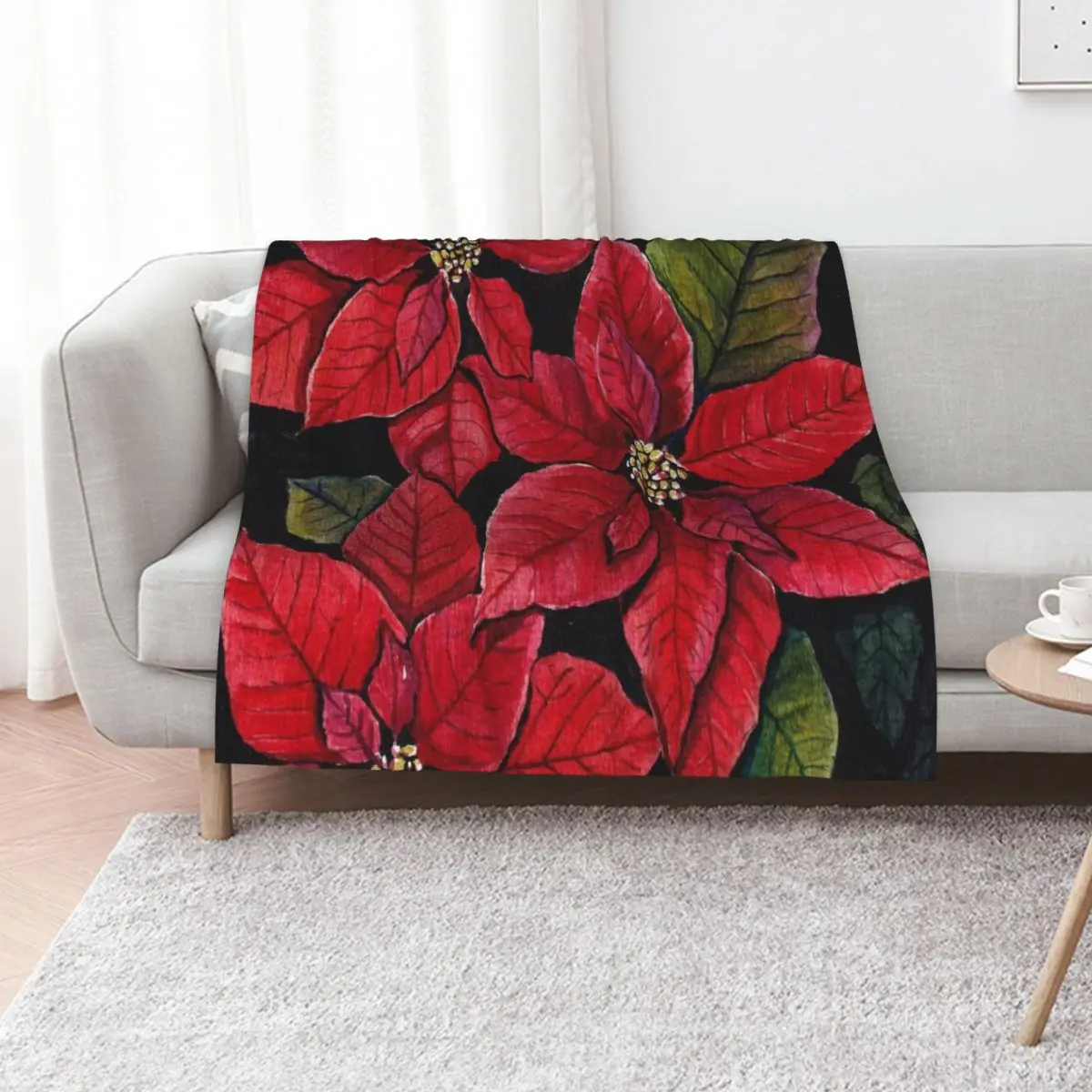 Vibrant Poinsettia Watercolour Artwork Throw Blanket Loose Plaid Winter beds Stuffeds Baby Flannel Blankets