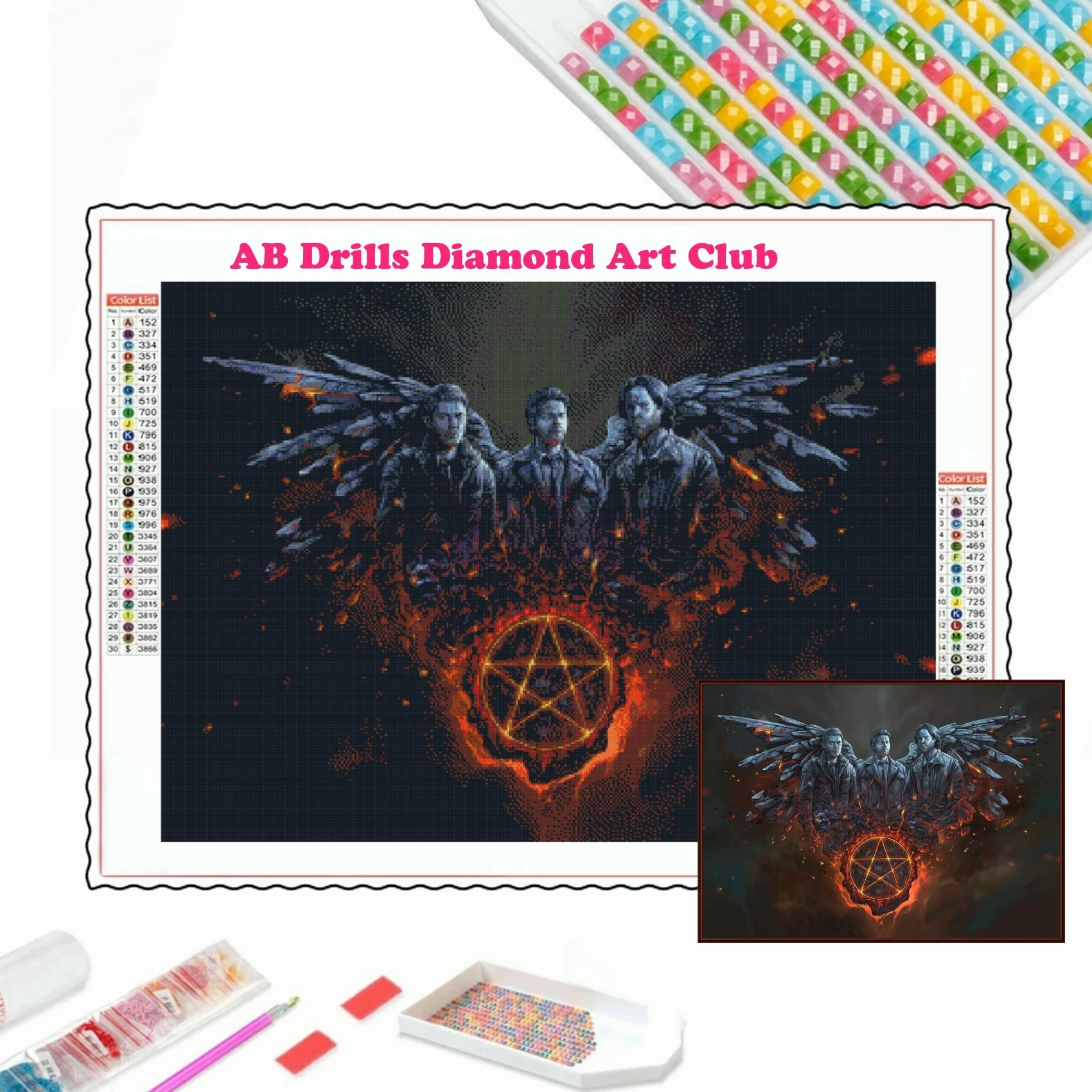 5D DIY AB Drills Diamond Art Painting Supernatural Popular Tv Series Full Square Round Cross Stitch Handmade Gift Room Decor