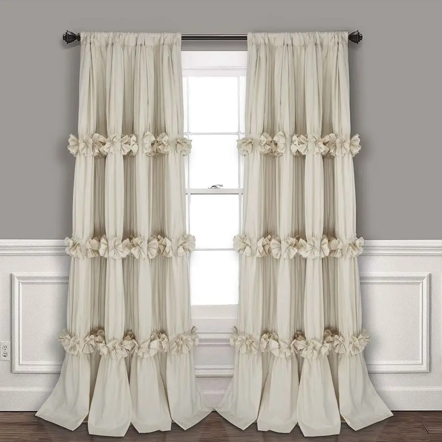 

Insulated Blackout Window Curtains, 54 W x 84 L Pair, Boho Ruched Window Treatments with 3 Rows of Butterfly Flowers, Rustic Rod