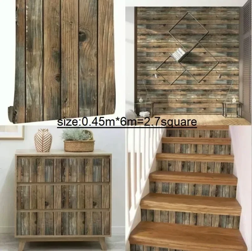 1 rollo de papel tapiz de madera Retro, pegatina autoadhesiva para pared, rollo de papel tapiz, decoración artística de pared para el hogar, vinilo para baño, cáscara y calcomanías