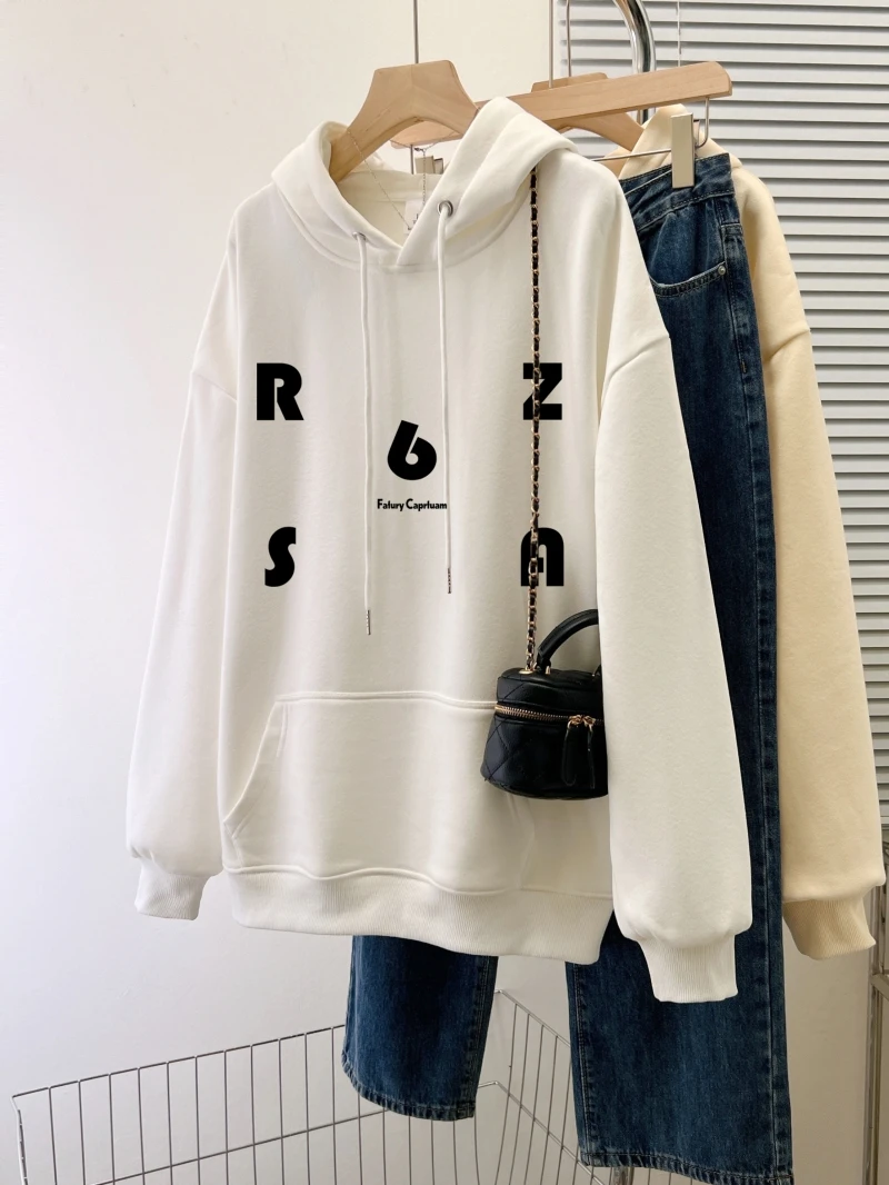 Drawstring Sports Hoodie Women Monogram Design Casual Long-sleeved Hoodie Women's Loose Pullovers Top