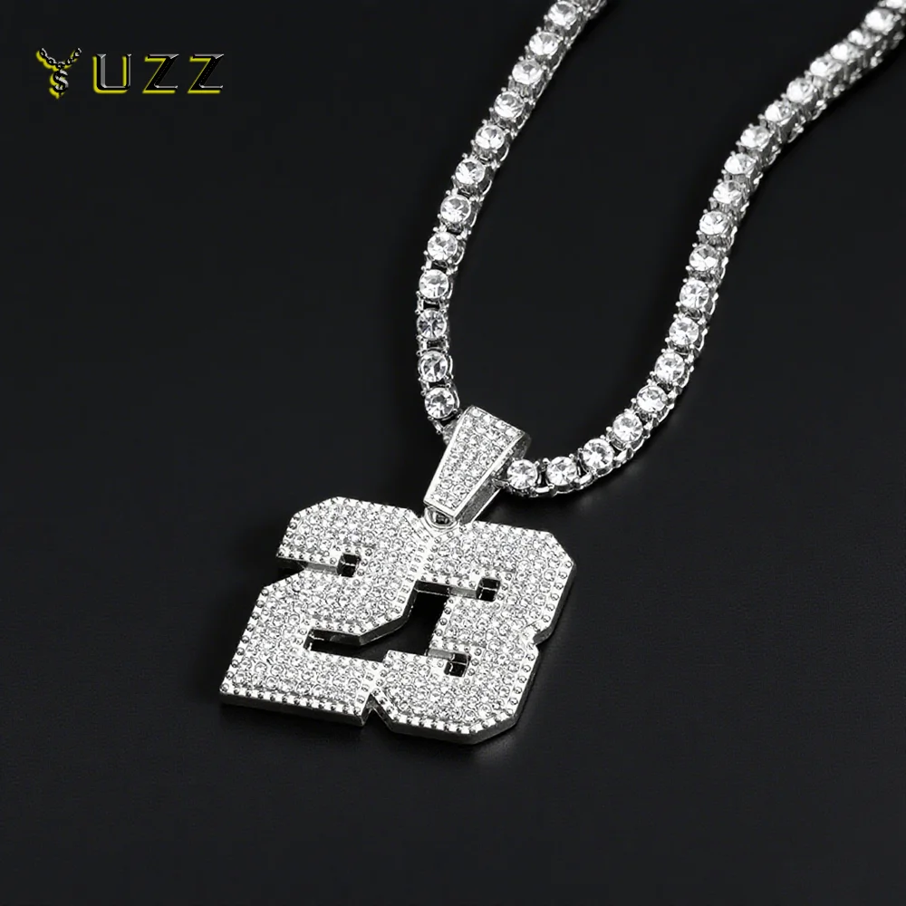 Hip Hop Number Number 23 Pendant Necklaces Strap 4mm Zircon Tennis Chain Men Women Sparkling Necklace Punk Jewelry Fashion Gifts