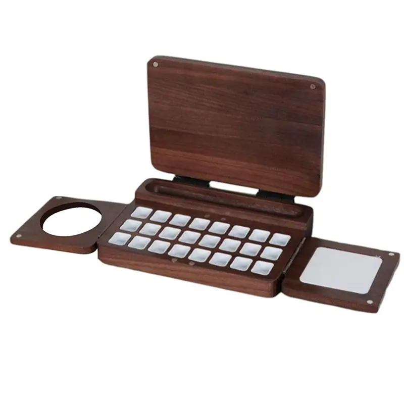 Efficient Wooden Watercolor Palette, 6.7X4.7X1.6Inch 24 Grids Watercolor Paint Palette With Mixing Tray & Lid