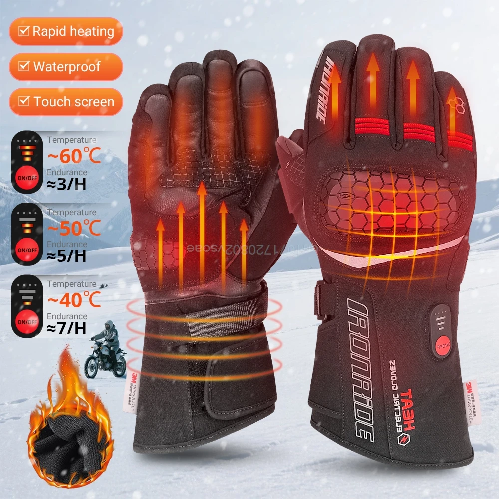 

Motorcycle Heated Gloves Rechargeable Electric Heated Glove Waterproof Riding Skiing Touchscreen Outdoor Sports Heating Gloves
