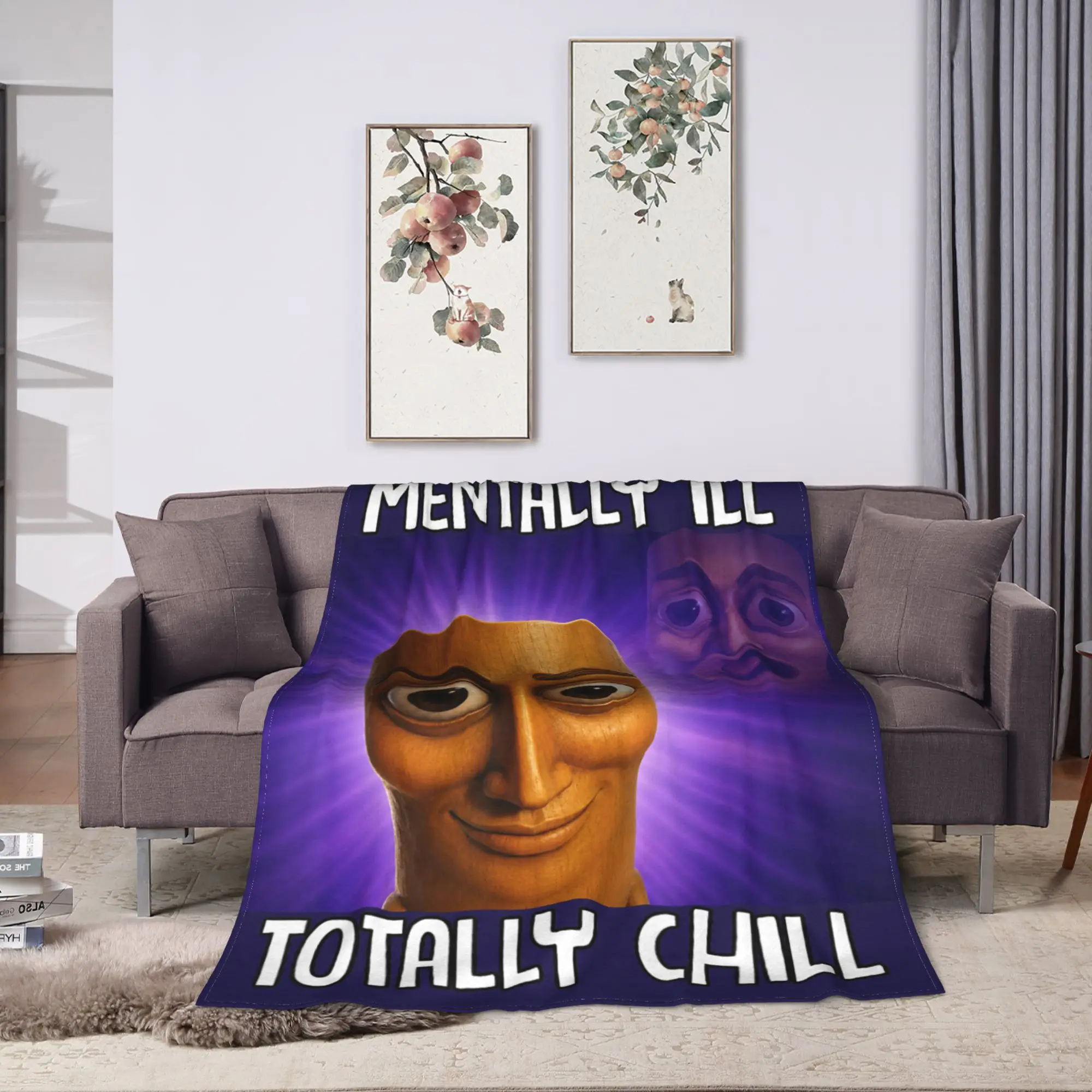 Mentally Ill Totally Chill Funny Tung Tung Sahur Meme Soft Blankets Trend Travel Throw Blanket Bedroom Bedspread Sofa Bed Cover