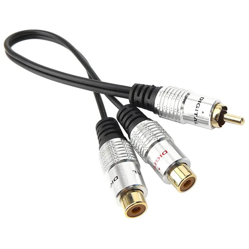 1 Male To 2 Female Metal RCA Female To Dual 2-RCA Male Gold Plated Adapter, Stereo Splitter Y Audio Cable(RCA F-2 RCA M)