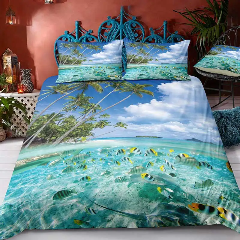 

Natural Scenery Bedding Set 3D Printed Beachside Duvet Cover Set Skin-Friendly Single Twin Double Queen King Size Duvet Cover