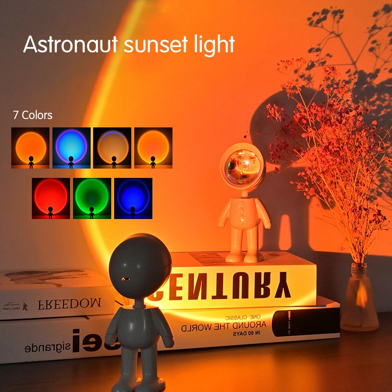 

Astronaut Robot Rainbow Projection Sunset Lamp Table Night Light USB Charging Dimming Atmosphere Light For Home Bedroom Decor