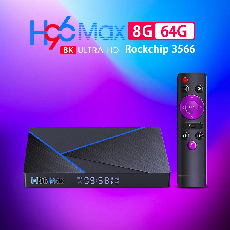 H96 Max V56 Android12 Smart TV Box Quad-Core 64bit Cortex-A55 8K UHD Output 2.4G/5G WiFi BT4.0 1000M/LAN 4k@60fps AI Set Top Box