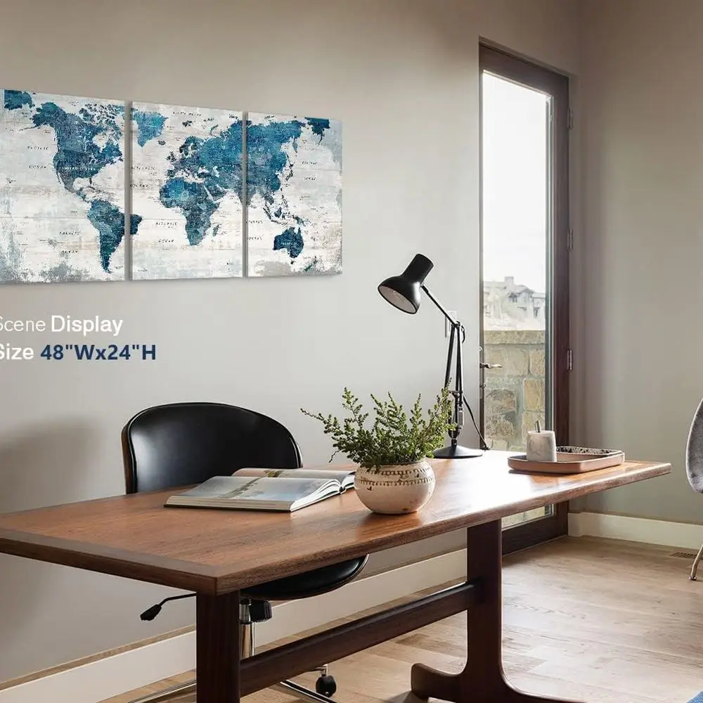 فن خريطة العالم الملهم - ديكور حائط مقاس 48 × 24 لغرفة المعيشة والمكتب وغرفة الطعام #3
