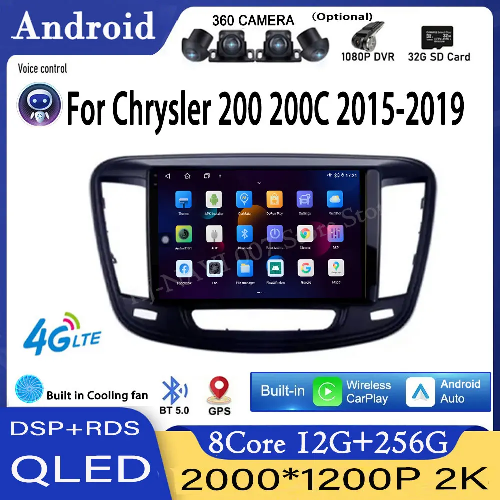 

9 дюймов DSP Android 14 для Chrysler 200 200C 2015-2019 автомобильное радио стерео Мультимедийный видеоплеер навигация GPS Carplay головное устройство