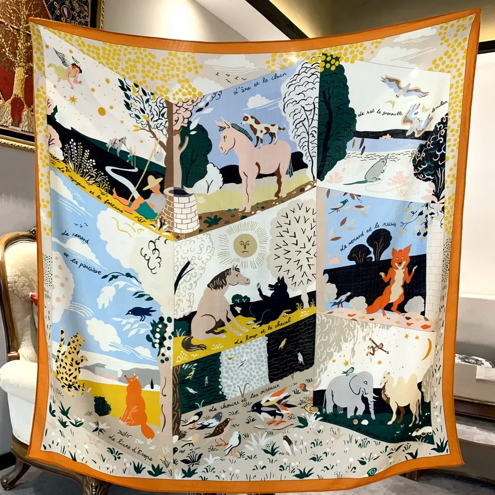 

Winter Wool Silk Scarf 135CM Rollerd Edges Square Wool Scarves Wraps Large Bandanas Stole 135CM Mother Christmas Gift