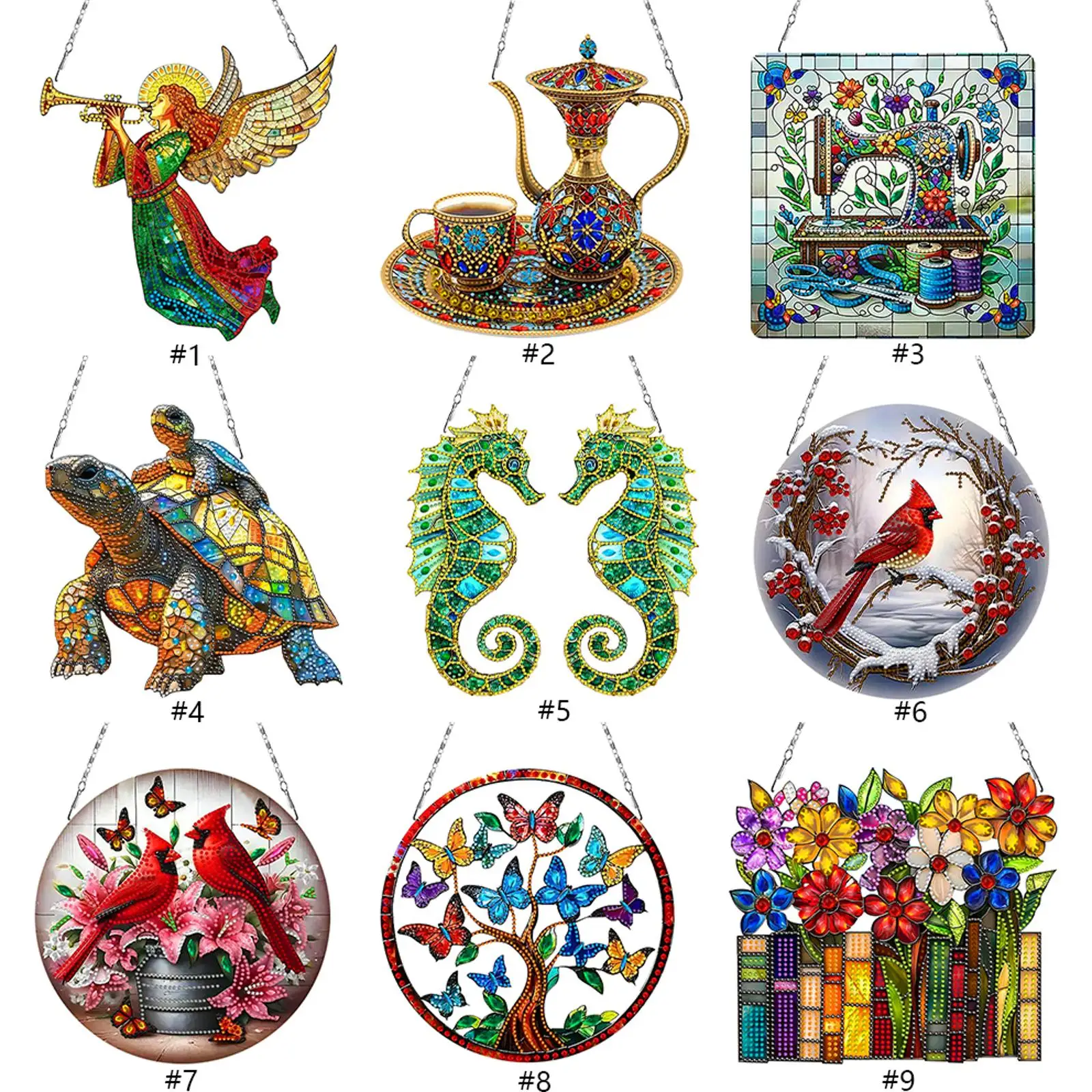 

2D Flat DIY Hanging Diamond Art Kits Single-Sided Drill Rhinestone Diamond Art Window Pendants Window Hanging Art for Home Decor