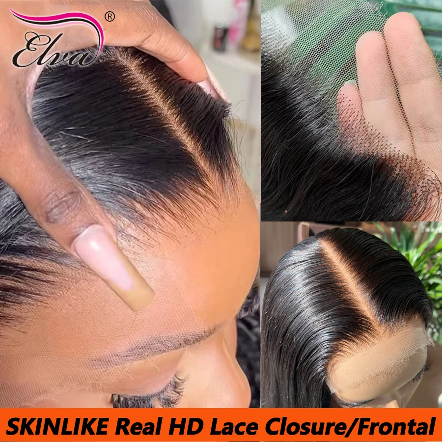 Elva Skinlike 13x6 HD lace Frontal Only Pre plucked Straight 7x5 5X5 HD Lace Closure Only Brazilian Human Hair 13x4 HD Frontal