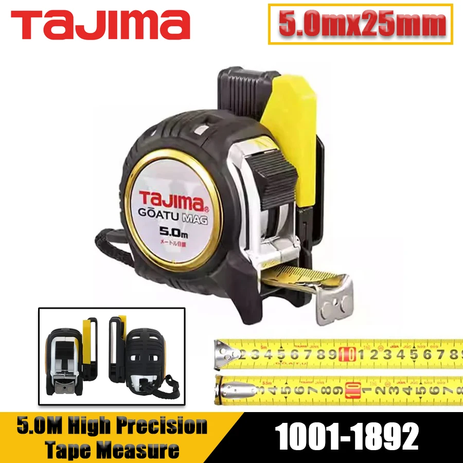

Tajima 5mx25mm High Precision Wear Resistant Construction Tape Measure Retractable Self-Locking Measurement Hand Tools 1001-1892