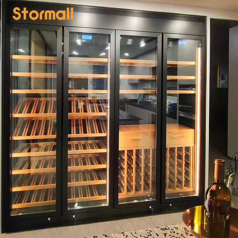custom.Customized High-End Modern Stainless Steel Wine Cabinet Constant Temperature Humidity Display Dining Room B